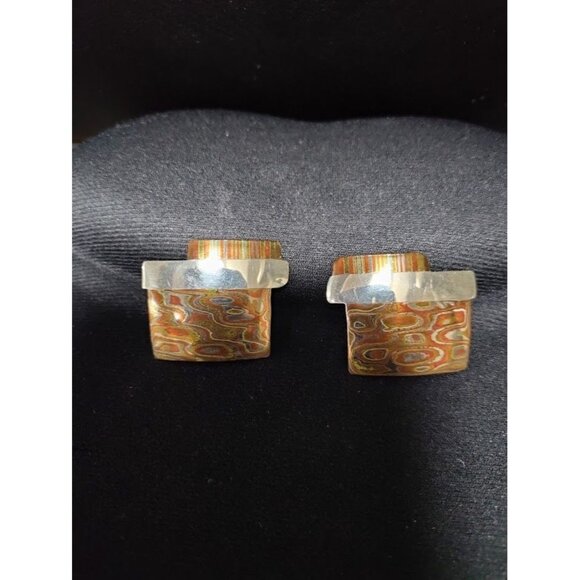 Vintage S.Walker Modernist Sterling Silver and Brass Earring and Bracelet Set - Picture 5 of 10